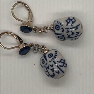 Betsey Johnson Blue and White Owl Earrings